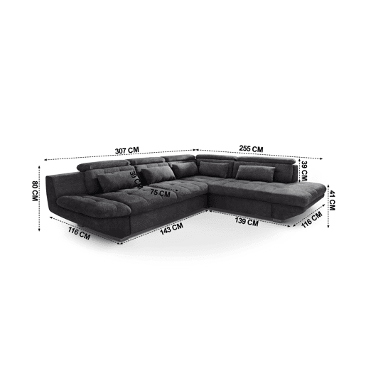 Sofá de canto com cama ETERNITY dereita 5 lugares antracite
