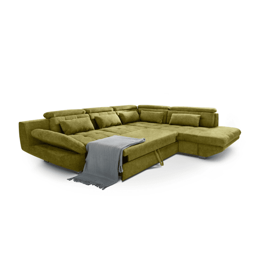 Sofá de canto com cama ETERNITY dereita 5 lugares verde