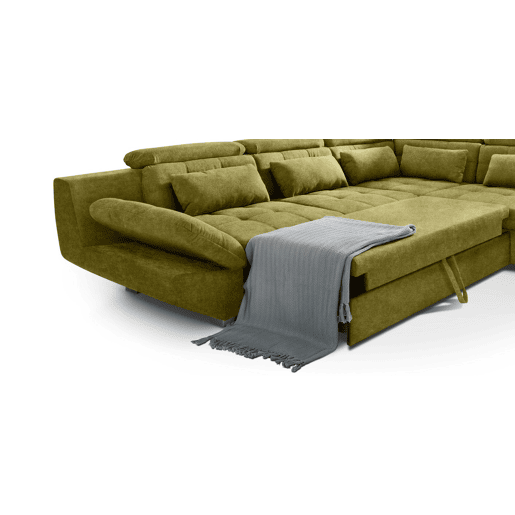 Sofá de canto com cama ETERNITY dereita 5 lugares verde