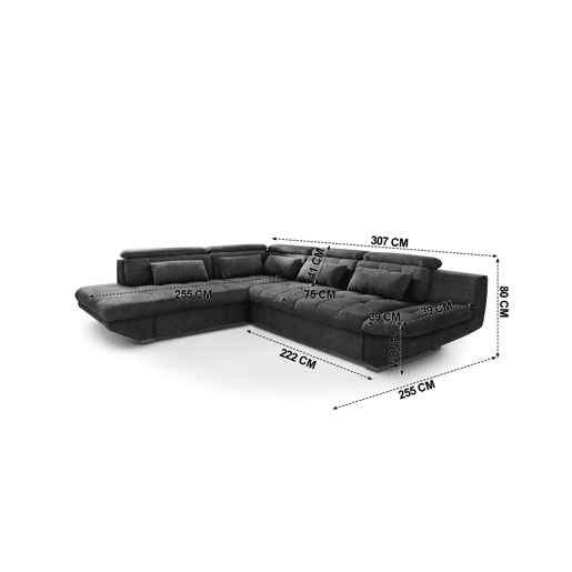 Sofá de canto com cama ETERNITY esquerda 5 lugares antracite