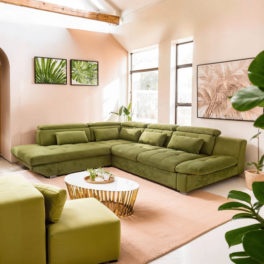 Sofá de canto com cama ETERNITY esquerda 5 lugares verde Sofá de canto com cama ETERNITY esquerda 5 lugares verde