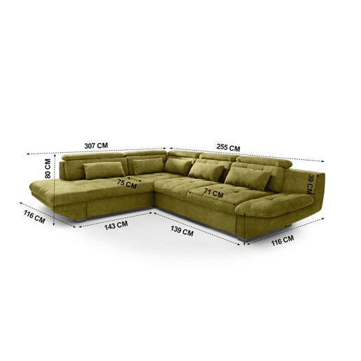 Sofá de canto com cama ETERNITY esquerda 5 lugares verde Sofá de canto com cama ETERNITY esquerda 5 lugares verde