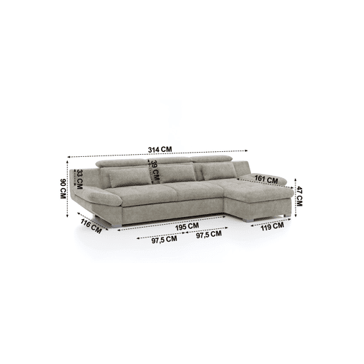 Chaise longue cama ETERNITY dereita 5 lugares vison