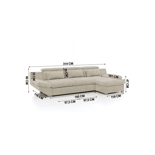 Chaise longue conversível em cama ETERNITY dereita 5 lugares bege