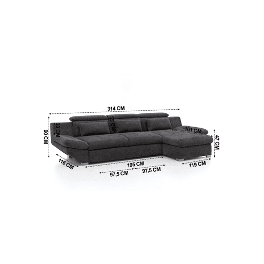 Chaise longue cama ETERNITY dereita 5 lugares antracite