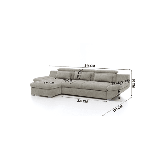 Chaise longue cama ETERNITY esquerda 5 lugares vison Chaise longue cama ETERNITY esquerda 5 lugares vison
