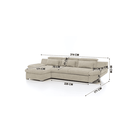 Chaise longue cama ETERNITY esquerda 5 lugares bege