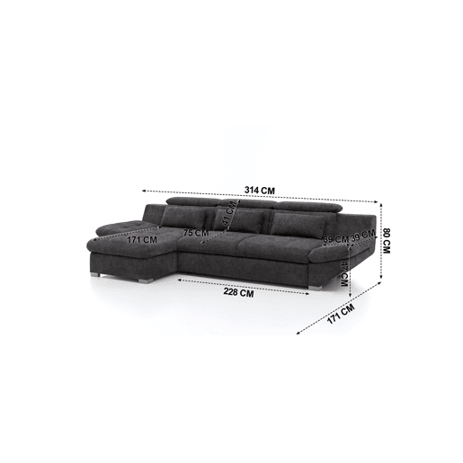 Chaise longue cama ETERNITY esquerda 5 lugares antracite