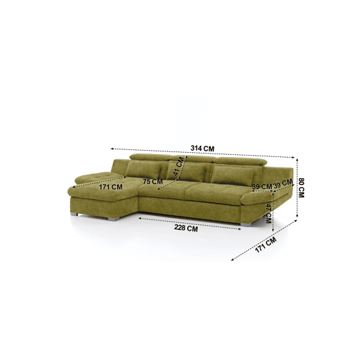 Chaise longue cama ETERNITY esquerda 5 lugares verde