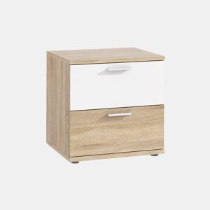 Mesa de cabeceira 2 gavetas SKIVE branco e madeira