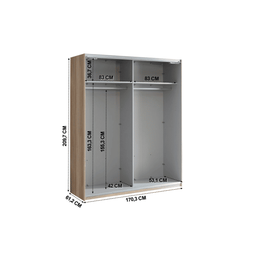 Roupeiro SKIVE portas deslizantes 170x209cm carvalho