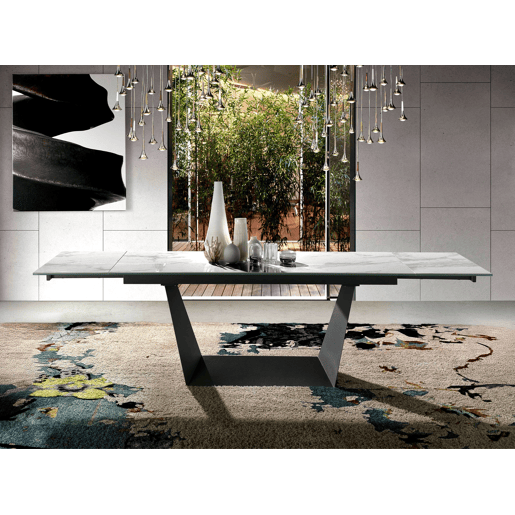 ANGEL CERDA Mesa de jantar extensível retangular mármore porcelânico e aço preto ANGEL CERDA Mesa de jantar extensível retangular mármore porcelânico e aço preto