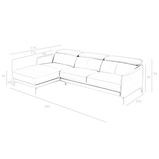 ANGEL CERDA Sofá chaise longue em pele de vaca preto 94x283x174 cm