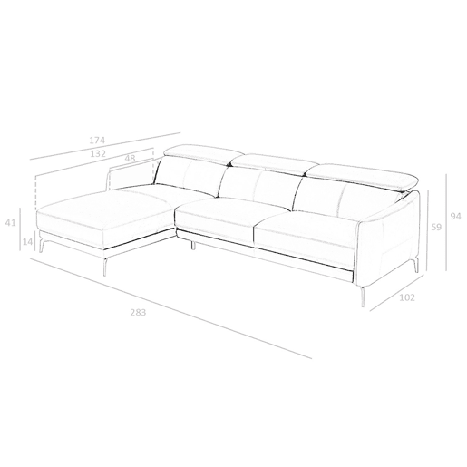 ANGEL CERDA Sofá chaise longue em pele de vaca preto 94x283x174 cm