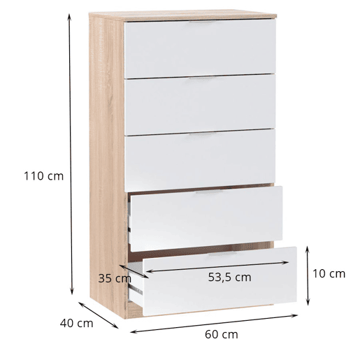 Cómoda Luca Artik White (Branco mate) - Carvalho canadiano 60 x 110 x 40 cm Cómoda Luca Artik White (Branco mate) - Carvalho canadiano 60 x 110 x 40 cm