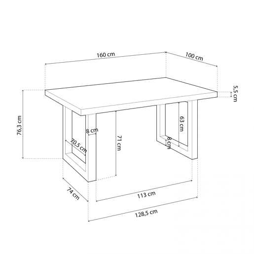 Mesa de jantar Loft 160 Carvalho selvagem - Branco 160x100 cm