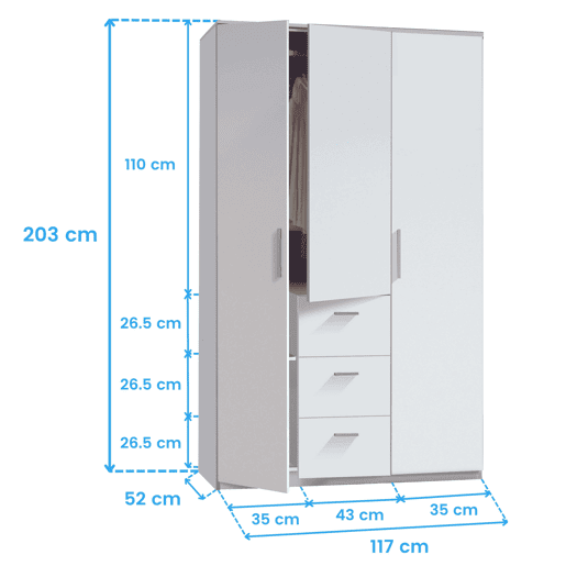 Roupeiro Roupeiro 3 portas Blanco Brillo 120 x 200 x 52 cm Roupeiro Roupeiro 3 portas Blanco Brillo 120 x 200 x 52 cm