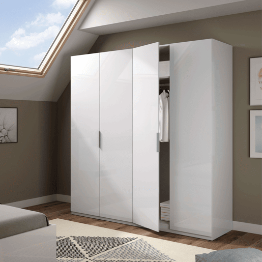 Roupeiro Low Cost 4 portas Branco brilhante 180 x 200 x 52 cm