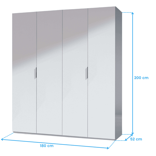 Roupeiro Low Cost 4 portas Branco brilhante 180 x 200 x 52 cm