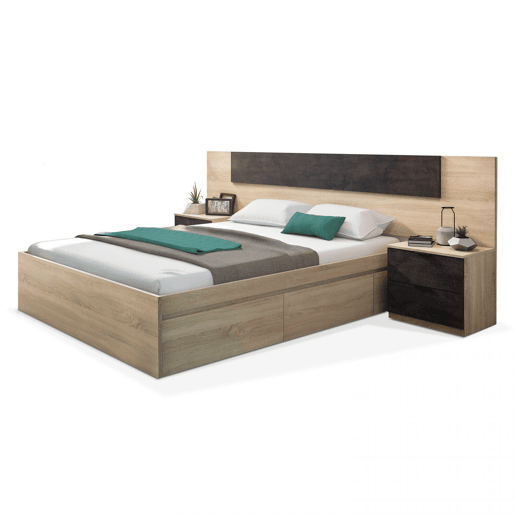Cabeceira Luca com mesas de cabeceira Carvalho canadiano - Ferrugem 247 x 95 x 38 cm Cabeceira Luca com mesas de cabeceira Carvalho canadiano - Ferrugem 247 x 95 x 38 cm