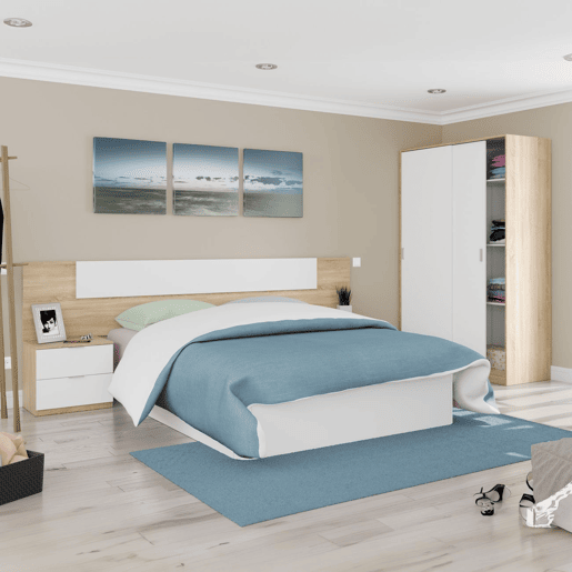 Cabeceira Luca com mesas de cabeceira Artik White (Branco mate) - Carvalho canadiano 247 x 95 x 38 cm Cabeceira Luca com mesas de cabeceira Artik White (Branco mate) - Carvalho canadiano 247 x 95 x 38 cm