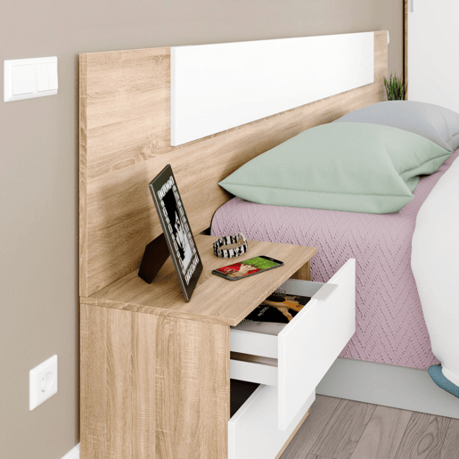 Cabeceira Luca com mesas de cabeceira Artik White (Branco mate) - Carvalho canadiano 247 x 95 x 38 cm Cabeceira Luca com mesas de cabeceira Artik White (Branco mate) - Carvalho canadiano 247 x 95 x 38 cm