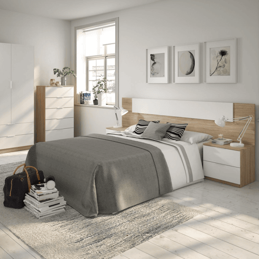 Cabeceira Luca com mesas de cabeceira Artik White (Branco mate) - Carvalho canadiano 247 x 95 x 38 cm Cabeceira Luca com mesas de cabeceira Artik White (Branco mate) - Carvalho canadiano 247 x 95 x 38 cm