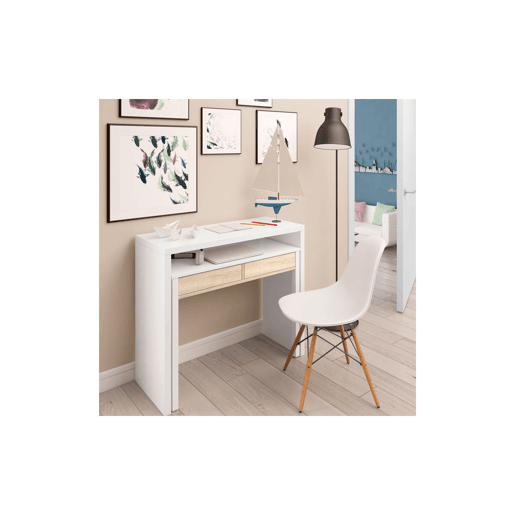 Secretária extensível Mesa Artik White (Branco mate) - Carvalho canadiano 98,5 x 87,5 x 36u201366 cm Secretária extensível Mesa Artik White (Branco mate) - Carvalho canadiano 98,5 x 87,5 x 36u201366 cm