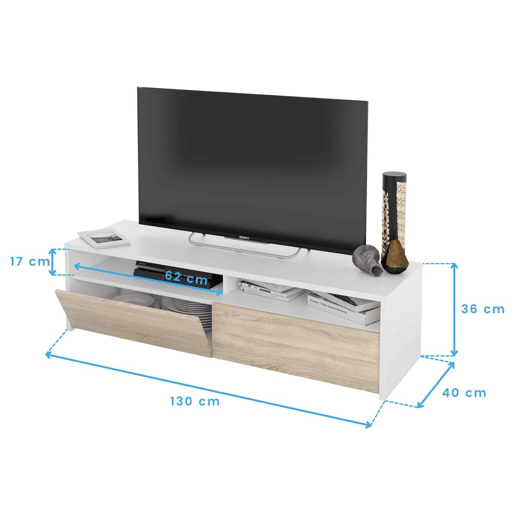 Mesa de TV Kioto 2 portas Artik White (Branco mate) - Carvalho canadiano 130 x 35,5 x 40,2 cm