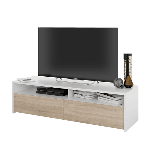 Mesa de TV Kioto 2 portas Artik White (Branco mate) - Carvalho canadiano 130 x 35,5 x 40,2 cm