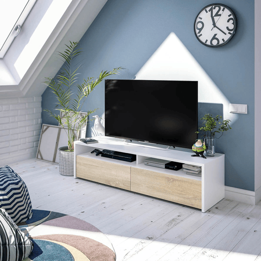 Mesa de TV Kioto 2 portas Artik White (Branco mate) - Carvalho canadiano 130 x 35,5 x 40,2 cm