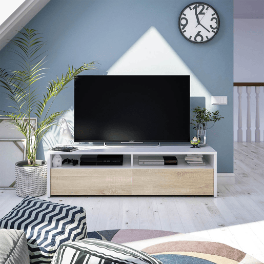 Mesa de TV Kioto 2 portas Artik White (Branco mate) - Carvalho canadiano 130 x 35,5 x 40,2 cm