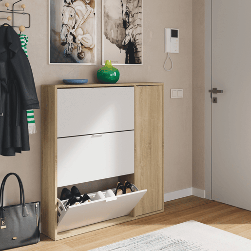 Sapateira Classe 4 portas Artik White (Branco mate) - Carvalho canadiano 106 x 115 x 22 cm Sapateira Classe 4 portas Artik White (Branco mate) - Carvalho canadiano 106 x 115 x 22 cm
