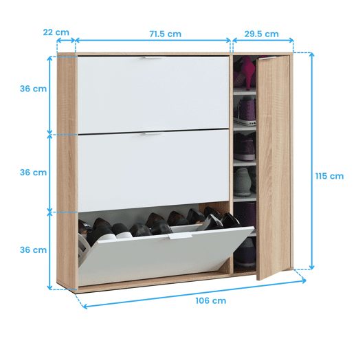 Sapateira Classe 4 portas Artik White (Branco mate) - Carvalho canadiano 106 x 115 x 22 cm Sapateira Classe 4 portas Artik White (Branco mate) - Carvalho canadiano 106 x 115 x 22 cm