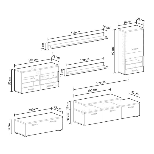 Mobiliário de sala de estar Alfa Branco 250 x 194 x 42 cm