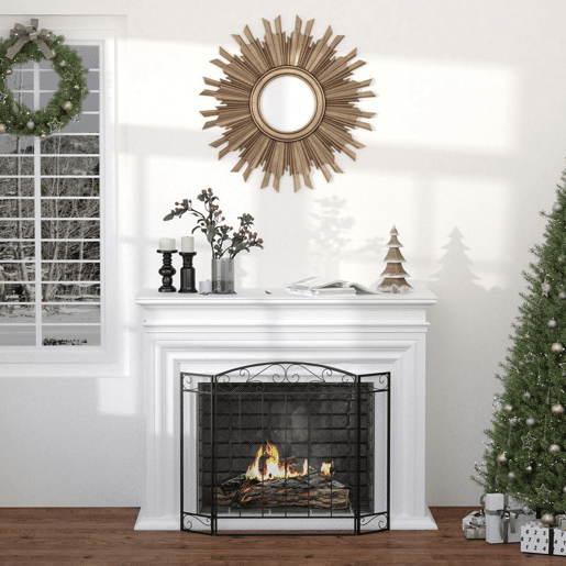 HOMCOM Frente de Lareira Dobrável Frente para Lareira com 3 Painéis Dobradiças Estrutura de Metal e Arame Decorativo 105x80,5cm Preto HOMCOM Frente de Lareira Dobrável Frente para Lareira com 3 Painéis Dobradiças Estrutura de Metal e Arame Decorativo 105x80,5cm Preto