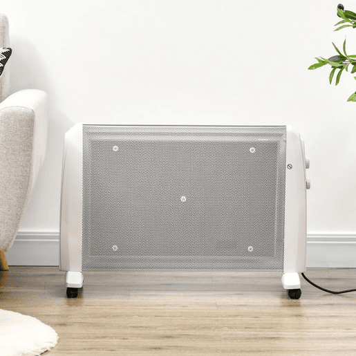 HOMCOM Aquecedor Elétrico 1000W2000W Aquecedor de Mica com 2 Níveis de Potência Termostato Regulável e 4 Rodas para Ambientes de 15-20 m² Silencioso 79x27x54 cm Branco HOMCOM Aquecedor Elétrico 1000W2000W Aquecedor de Mica com 2 Níveis de Potência Termostato Regulável e 4 Rodas para Ambientes de 15-20 m² Silencioso 79x27x54 cm Branco