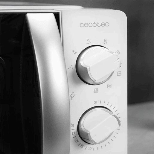 Cecotec Micro-ondas de 20 l de capacidade, função Grill, 6 níveis de potência, temporizador e seletores mecânicos. Cecotec Micro-ondas de 20 l de capacidade, função Grill, 6 níveis de potência, temporizador e seletores mecânicos.