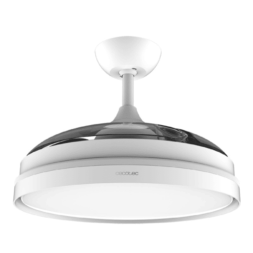Cecotec Ventoinha de teto com pás retrácteis e acabamento branco, iluminação LED com 3 intensidades e 42 de diâmetro. Temporizador 8H, função Inverno-Verão, controlo remoto e 3 pás.