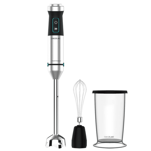 Cecotec Varinha mágica de 1500 W, tecnologia CrossBlades com lâminas de 4 folhas, revestimento de titânio preto, pé XL extra comprido, proteção anti salpicos e seletor de velocidade com função Turbo. Inclui copo de 800 ml com tampa e batedor de claras.