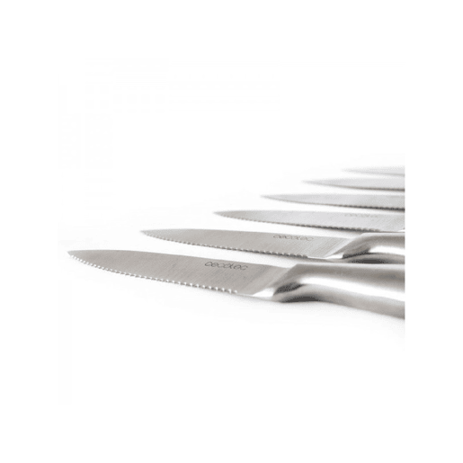 Cecotec Set de 6 facas profissionais de carne com serra e folha de 2 mm de espessura. Cecotec Set de 6 facas profissionais de carne com serra e folha de 2 mm de espessura.