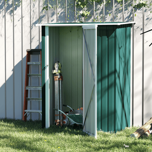 Outsunny Abrigo de Jardim 142x84x189cm Abrigo de Jardim de Aço Galvanizado com Porta Fechadura e Orifícios de Drenagem para Armazenamento de Ferramentas Verde