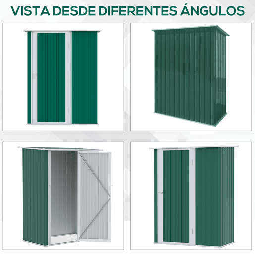 Outsunny Abrigo de Jardim 142x84x189cm Abrigo de Jardim de Aço Galvanizado com Porta Fechadura e Orifícios de Drenagem para Armazenamento de Ferramentas Verde