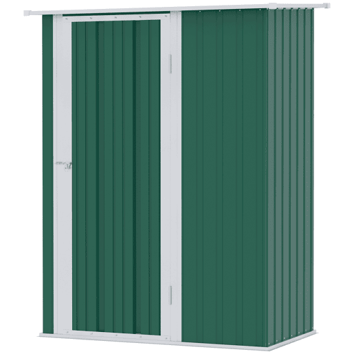 Outsunny Abrigo de Jardim 142x84x189cm Abrigo de Jardim de Aço Galvanizado com Porta Fechadura e Orifícios de Drenagem para Armazenamento de Ferramentas Verde