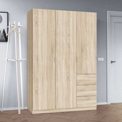 Roupeiro LCX 3 portas 3 gavetas Carvalho canadiano 135 x 200 x 52 cm Roupeiro LCX 3 portas 3 gavetas Carvalho canadiano 135 x 200 x 52 cm