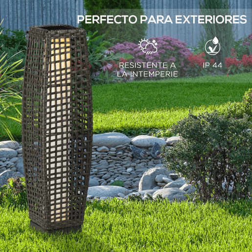 Outsunny Candeeiro de Jardim de Vime Sintético Candeeiro Solar de Exterior com Luzes LED LigarDesligar Automático para Varanda Pátio 21x21x78cm Cinza