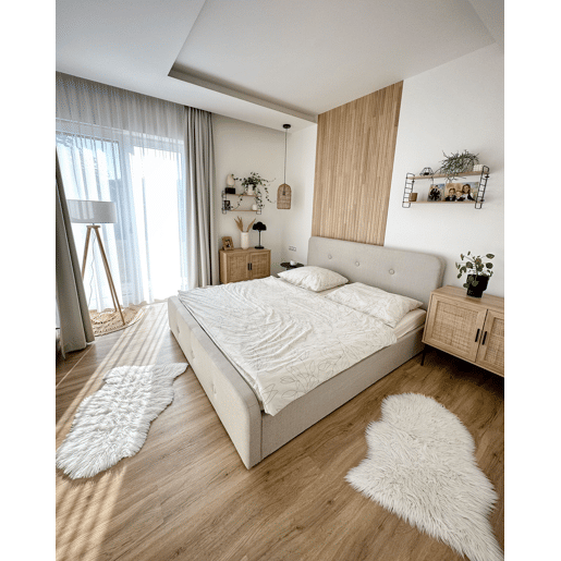 Cama baú Linho sintético RENNES 180 x 200 cm Creme
