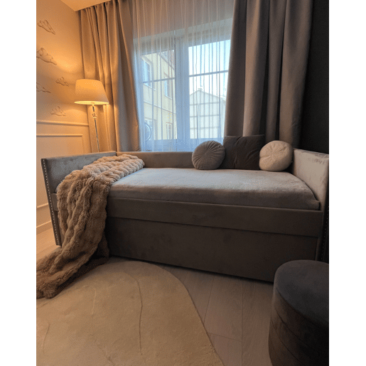 Cama gavetão Veludo TROYES 90 x 200 cm Cinzento claro