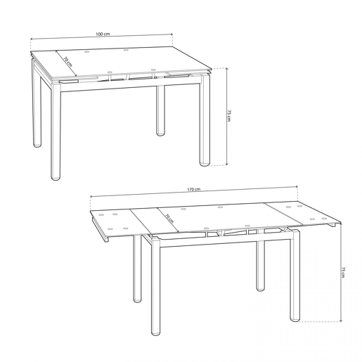 Mesa de cozinha extensível Chef Cinzento - Branco 170 x 75 x 70 cm