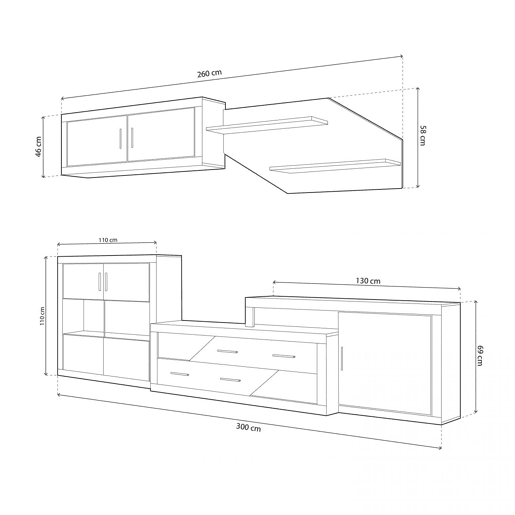 Salão Nuka V9 Cambria - Branco 300 x 156 x 41,4 cm Salão Nuka V9 Cambria - Branco 300 x 156 x 41,4 cm